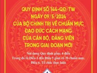 Quy định số 144-QĐ/TW (ngày 9/5/2024) Quy định chuẩn mực đạo đức cách mạng của cán bộ, đảng viên giai đoạn mới.